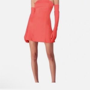 NWT Miscreants Chic Strapless Coral Dress with gloves. Sexy!!  Great for NYE!